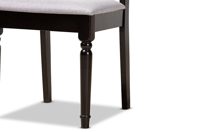 Camira Gray Fabric Upholstered and Dark Brown 5-Piece Dining Set Baxton
