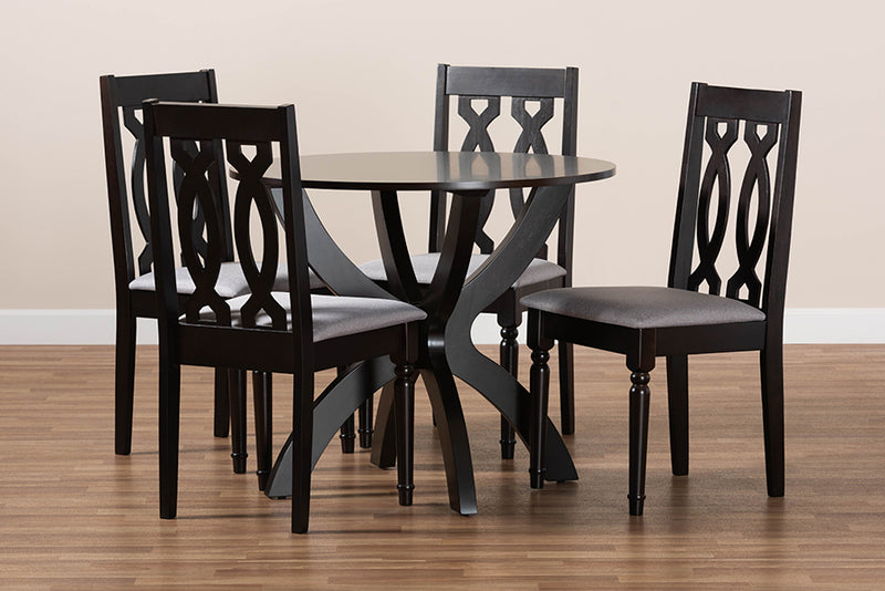 Camira Modern and Contemporary Gray Fabric Upholstered and Dark Brown Finished Wood 5-Piece Dining Set