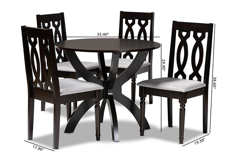 Camira Modern and Contemporary Gray Fabric Upholstered and Dark Brown Finished Wood 5-Piece Dining Set