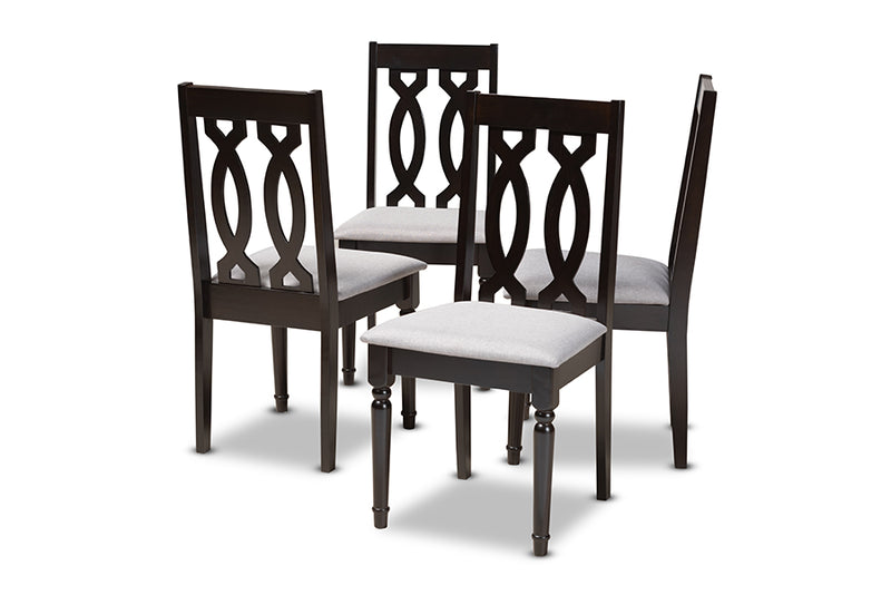 Kaira Modern and Contemporary Gray Fabric Upholstered Espresso Brown Finished Wood Dining Chair Set of 4