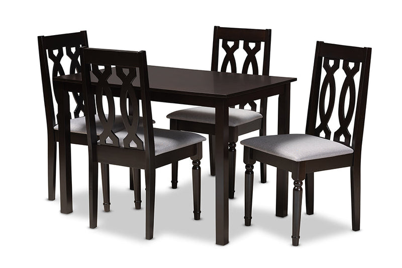 Kaira Gray Fabric Upholstered Espresso Brown Finished 5-Piece Wood Dining Set Baxton