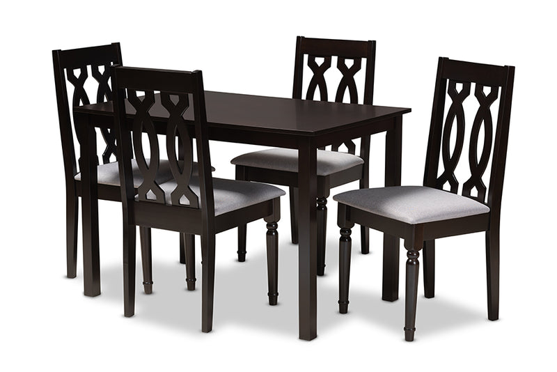 Kaira Modern and Contemporary Gray Fabric Upholstered Espresso Brown Finished 5-Piece Wood Dining Set