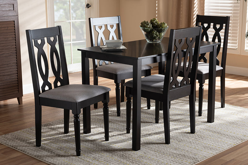 Kaira Modern and Contemporary Gray Fabric Upholstered Espresso Brown Finished 5-Piece Wood Dining Set