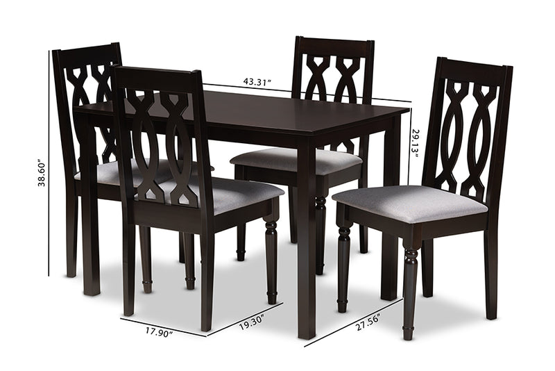 Kaira Modern and Contemporary Gray Fabric Upholstered Espresso Brown Finished 5-Piece Wood Dining Set