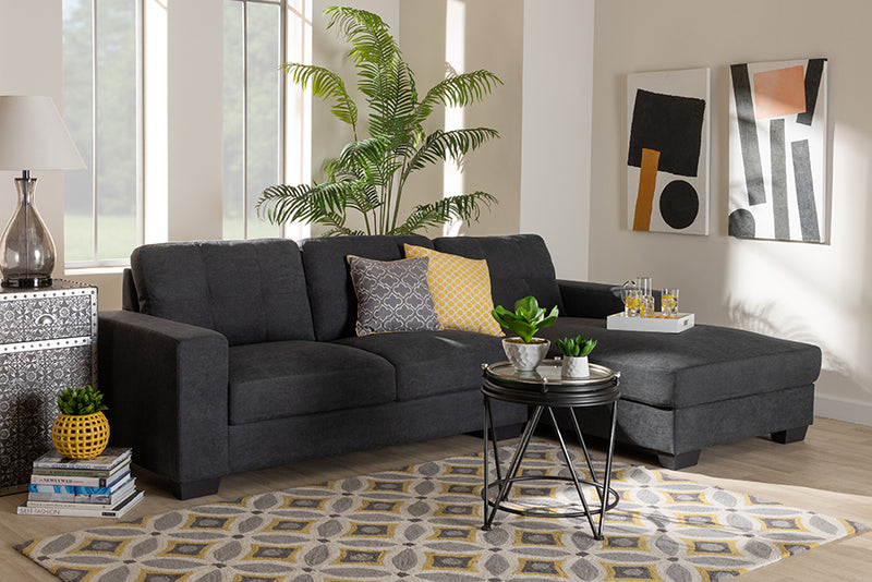 Dalinda Modern and Contemporary Dark Gray Fabric Upholstered Sectional Sofa w/Right Facing Chaise