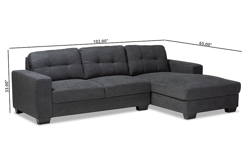 Dalinda Modern and Contemporary Dark Gray Fabric Upholstered Sectional Sofa w/Right Facing Chaise