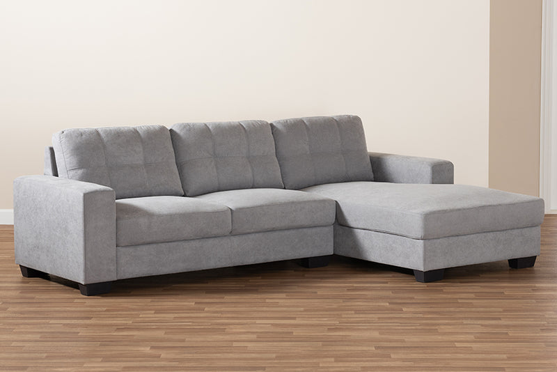 Dalinda Modern and Contemporary Light Gray Fabric Upholstered Sectional Sofa w/Right Facing Chaise