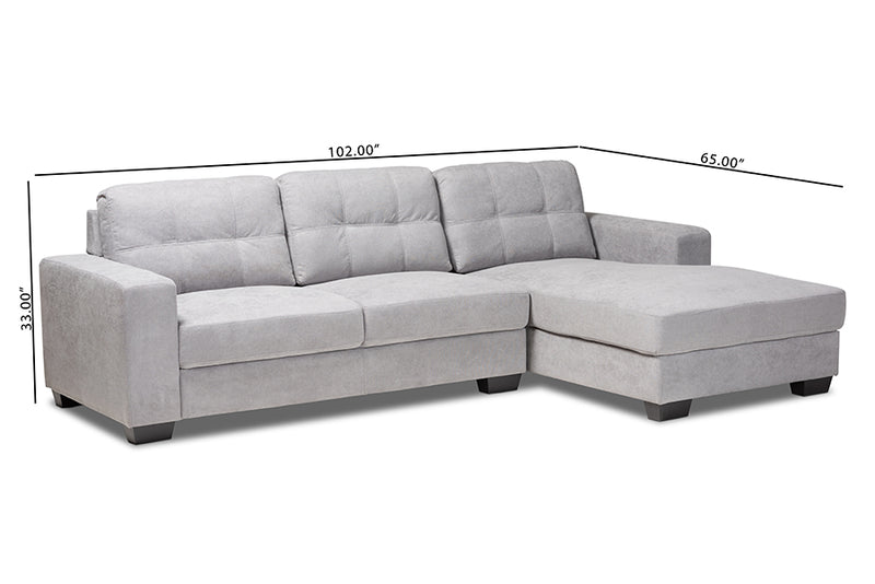 Dalinda Modern and Contemporary Light Gray Fabric Upholstered Sectional Sofa w/Right Facing Chaise