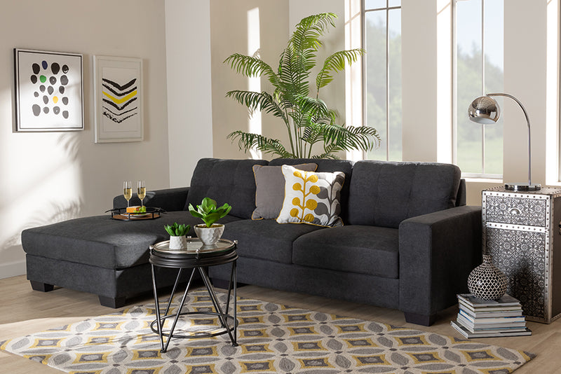 Dalinda Modern and Contemporary Dark Gray Fabric Upholstered Sectional Sofa w/Left Facing Chaise