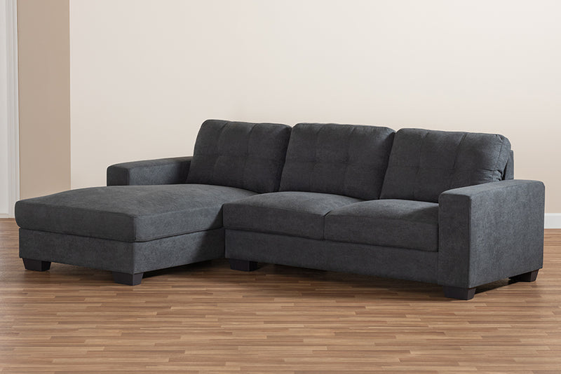 Dalinda Modern and Contemporary Dark Gray Fabric Upholstered Sectional Sofa w/Left Facing Chaise