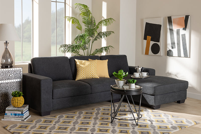 Celina Modern and Contemporary Dark Gray Fabric Upholstered Sectional Sofa w/Right Facing Chaise