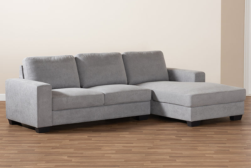 Celina Modern and Contemporary Light Gray Fabric Upholstered Sectional Sofa w/Right Facing Chaise