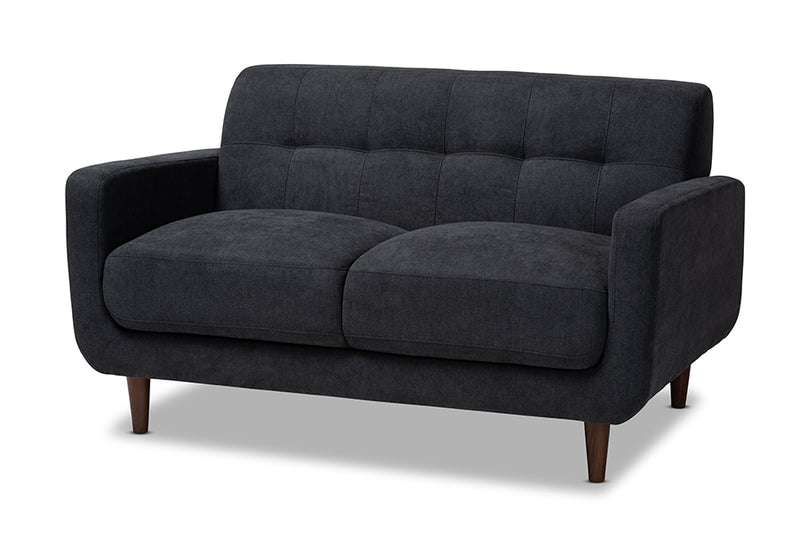 Orrin Mid-Century Modern Dark Gray Fabric Upholstered Loveseat