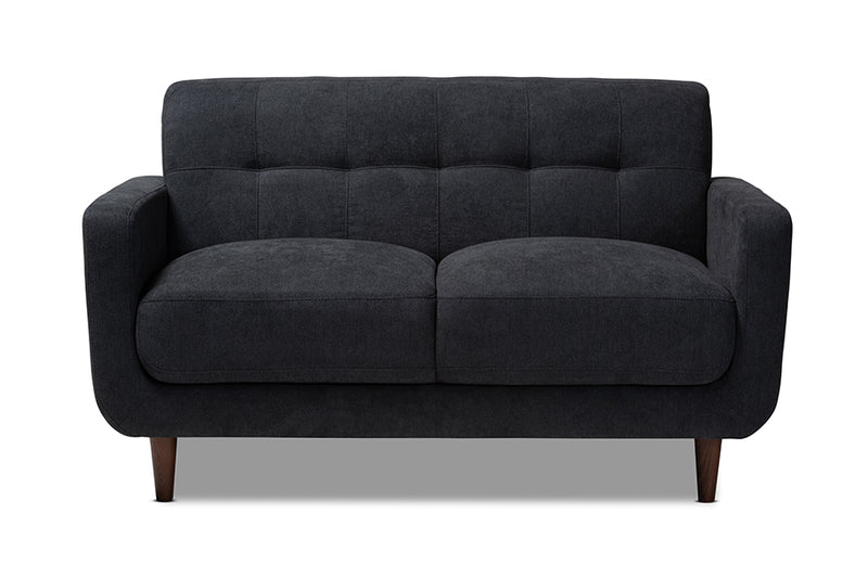 Orrin Mid-Century Modern Dark Gray Fabric Upholstered Loveseat