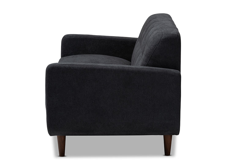 Orrin Mid-Century Modern Dark Gray Fabric Upholstered Loveseat