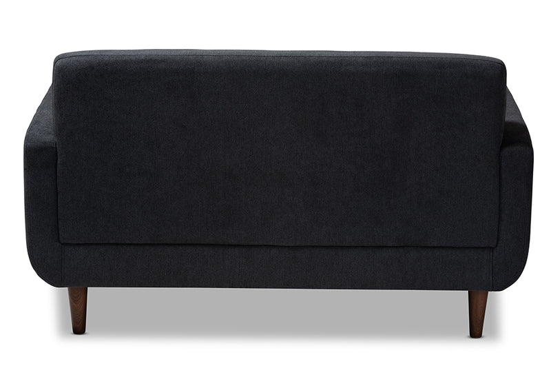 Orrin Mid-Century Modern Dark Gray Fabric Upholstered Loveseat