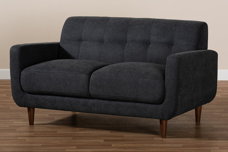 Orrin Mid-Century Modern Dark Gray Fabric Upholstered Loveseat