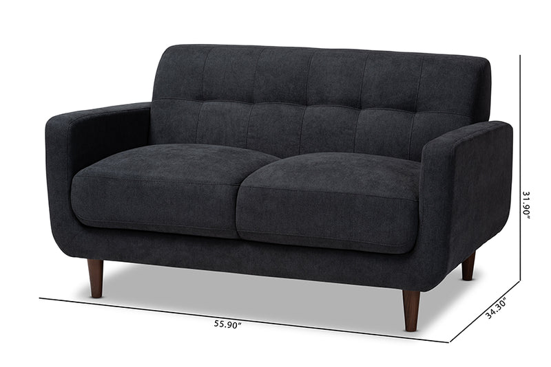 Orrin Mid-Century Modern Dark Gray Fabric Upholstered Loveseat