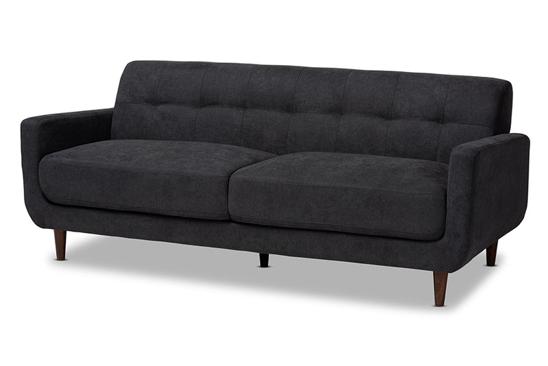 Orrin Mid-Century Modern Dark Gray Fabric Upholstered Sofa