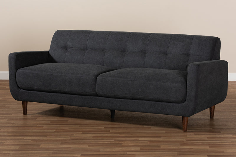 Orrin Mid-Century Modern Dark Gray Fabric Upholstered Sofa