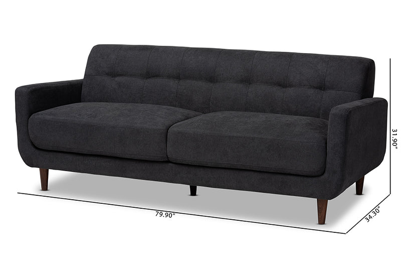 Orrin Mid-Century Modern Dark Gray Fabric Upholstered Sofa