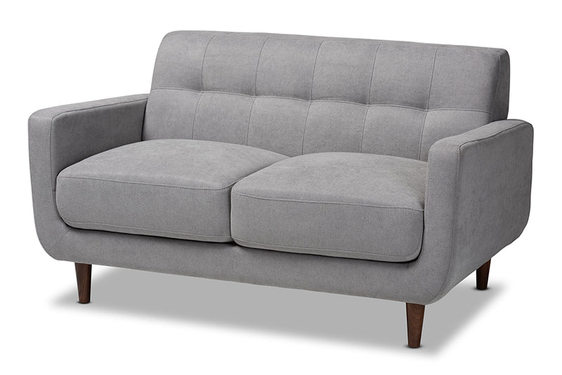 Orrin Mid-Century Modern Light Gray Fabric Upholstered Loveseat