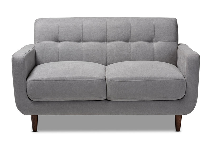 Orrin Mid-Century Modern Light Gray Fabric Upholstered Loveseat