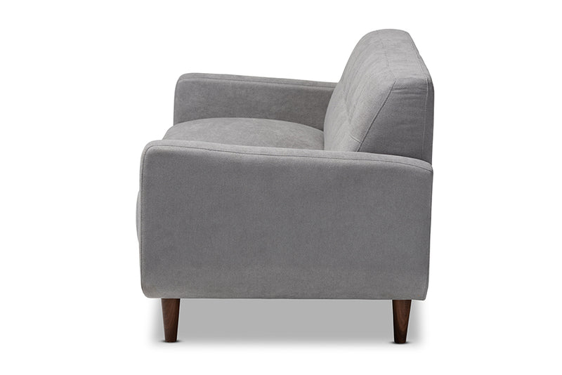 Orrin Mid-Century Modern Light Gray Fabric Upholstered Loveseat