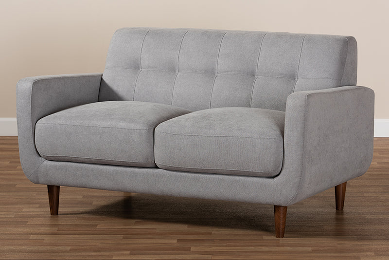 Orrin Mid-Century Modern Light Gray Fabric Upholstered Loveseat