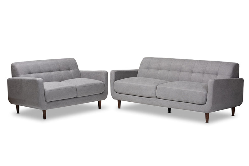 Orrin Mid-Century Modern Light Gray Fabric Upholstered 2-Piece Living Room Set