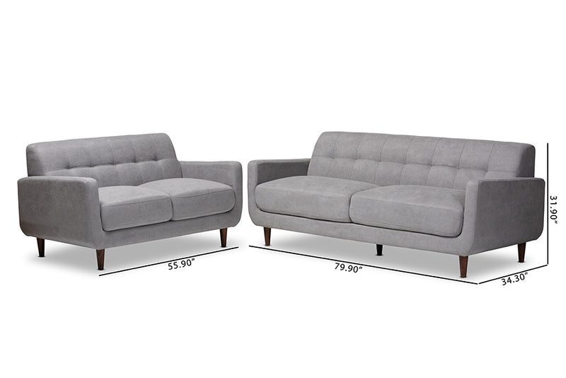 Orrin Mid-Century Modern Light Gray Fabric Upholstered 2-Piece Living Room Set