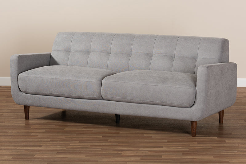 Orrin Mid-Century Modern Light Gray Fabric Upholstered Sofa