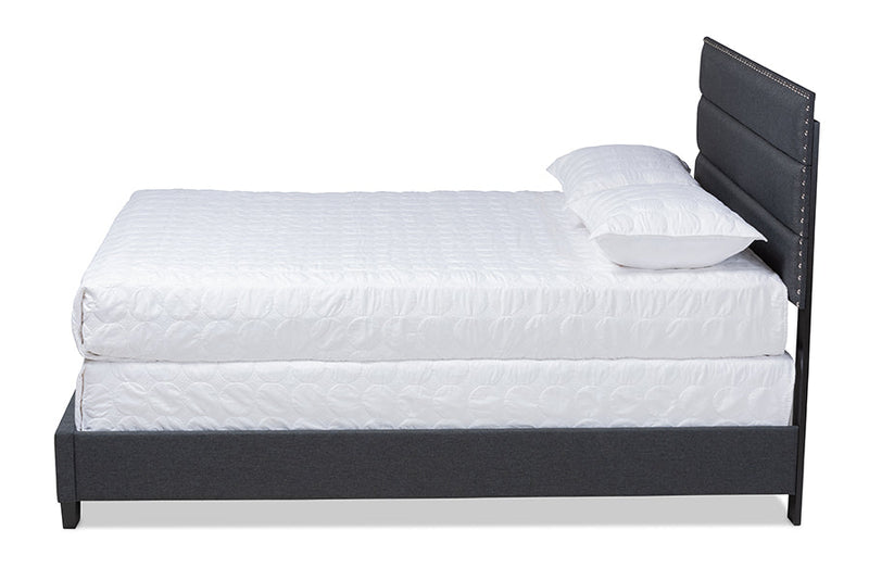 Cambree Dark Gray Fabric Upholstered King Size Bed Baxton
