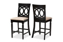 Camilo Sand Fabric Espresso Brown Finished 2Pc Wood Counter Stool Set of 4 Baxton
