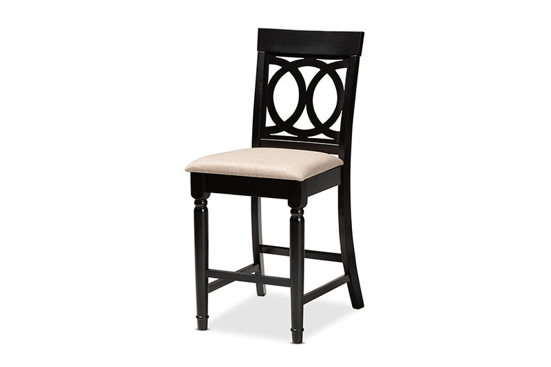 Camilo Sand Fabric Upholstered Espresso Brown Finished 5-Piece Wood Pub Set Baxton