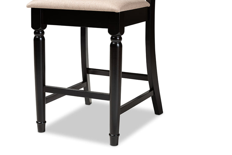 Camilo Sand Fabric Upholstered Espresso Brown Finished 5-Piece Wood Pub Set Baxton