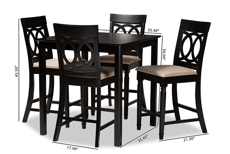 Camilo Modern and Contemporary Sand Fabric Upholstered Espresso Brown Finished 5-Piece Wood Pub Set