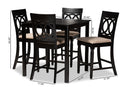 Camilo Sand Fabric Upholstered Espresso Brown Finished 5-Piece Wood Pub Set Baxton