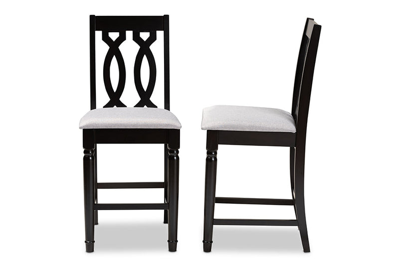 Neil Gray Fabric Espresso Brown Finished 2Pc Wood Counter Stool Set of 4 Baxton