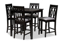 Neil Gray Fabric Upholstered Espresso Brown Finished 5-Piece Wood Pub Set Baxton