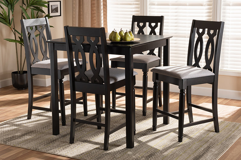 Neil Modern and Contemporary Gray Fabric Upholstered Espresso Brown Finished 5-Piece Wood Pub Set