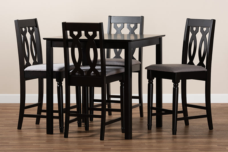 Neil Modern and Contemporary Gray Fabric Upholstered Espresso Brown Finished 5-Piece Wood Pub Set