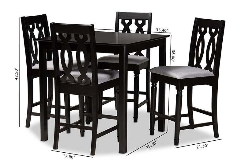 Neil Modern and Contemporary Gray Fabric Upholstered Espresso Brown Finished 5-Piece Wood Pub Set