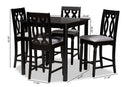 Neil Gray Fabric Upholstered Espresso Brown Finished 5-Piece Wood Pub Set Baxton