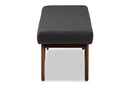 Soleil Dark Gray Fabric Upholstered Walnut Brown Finished Boomerang Bench Baxton