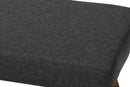 Soleil Dark Gray Fabric Upholstered Walnut Brown Finished Boomerang Bench Baxton