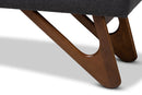 Soleil Dark Gray Fabric Upholstered Walnut Brown Finished Boomerang Bench Baxton