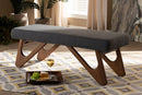 Soleil Dark Gray Fabric Upholstered Walnut Brown Finished Boomerang Bench Baxton