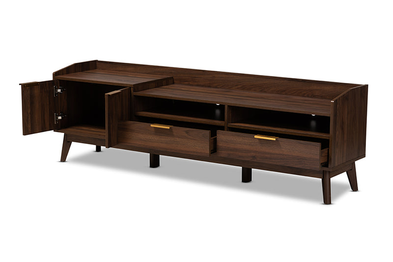 Linus Mid-Century Modern Walnut Brown Finished 2-Drawer Wood TV Stand