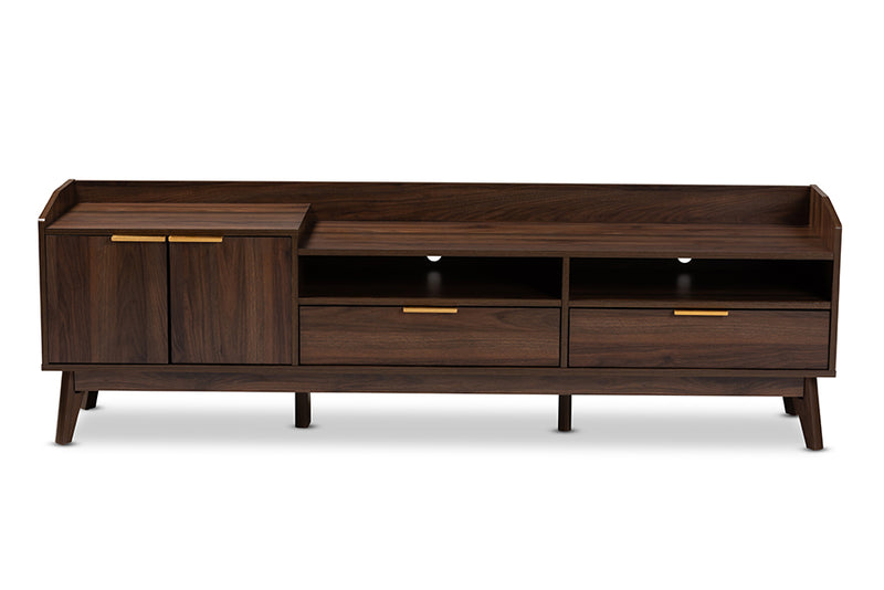 Linus Mid-Century Modern Walnut Brown Finished 2-Drawer Wood TV Stand